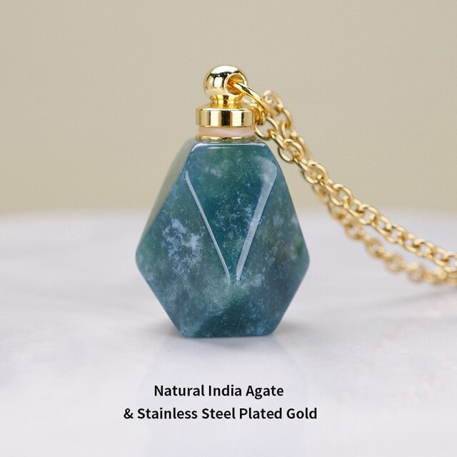 Schutz Amulett ⭐⭐⭐⭐⭐ JD Natural Stone Quartz Perfume Bottle Pendants Faceted Rainbow Jasper Pink Quartz Amethyst Charm Necklace