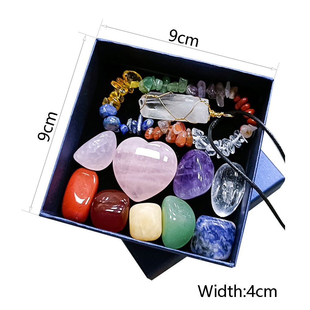 Gift accsessoires 11pcs/Set with Gift Box Natural Healing Crystal Stone Chakras Bracelet Quartz Mineral Ornaments Crafts Pendant Necklaces