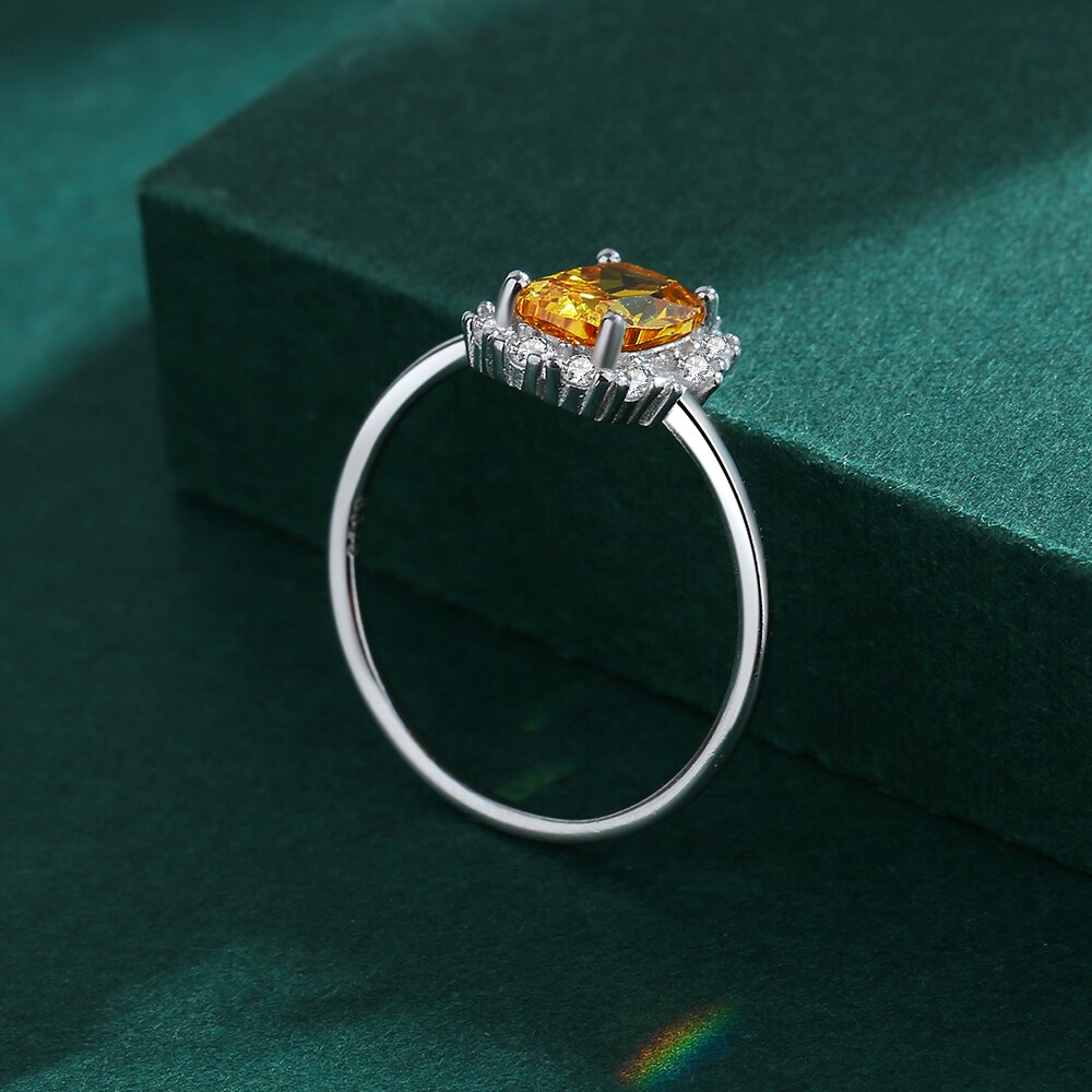 NEW Edel Schmuck Exquisite Citrine Ring For Women Yellow Gold Real S925 Silver Crystal Diamond, Gift Jewelry