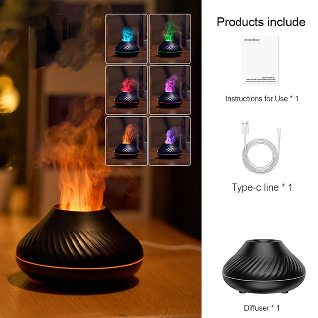 REUP Volcanic Flame Aroma Diffuser Essential Oil Lamp 130ml USB Portable Air Humidifier with Color Night Light Fragrance Home