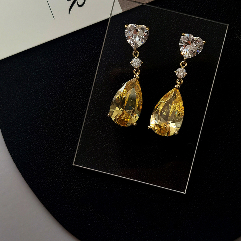 Edel Schmuck, CAOSHI Delicate Young Lady Drop Earrings with Bright Yellow Crystal Fashion Female Wedding Accessories Exquisite Jewelry Gift