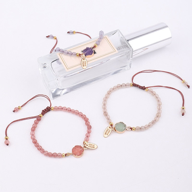 Natural Crystals Chakras Beads Bracelet Irregular Cross Section Weaving Rope Bracelets Jewelry For Women Meditation Jewelry Gift