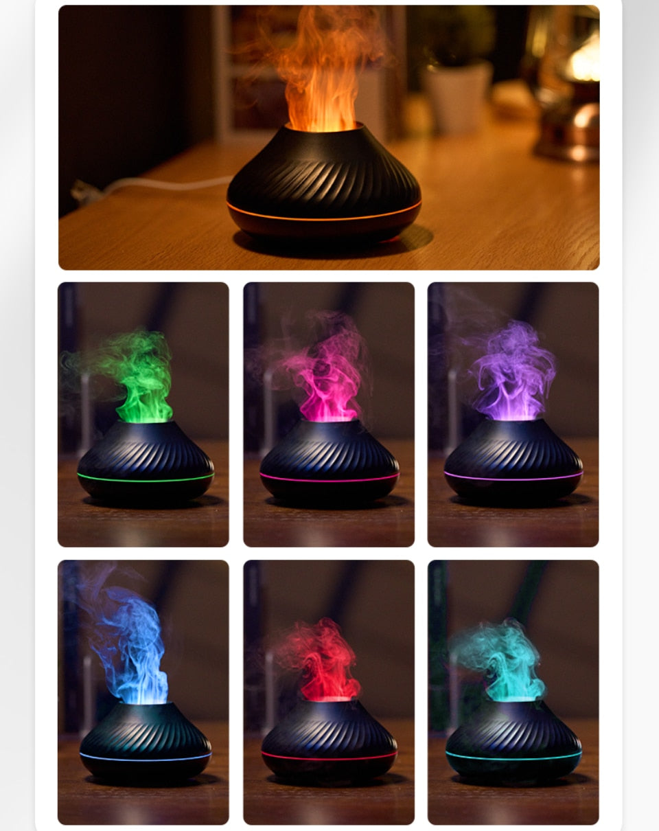 REUP Volcanic Flame Aroma Diffuser Essential Oil Lamp 130ml USB Portable Air Humidifier with Color Night Light Fragrance Home