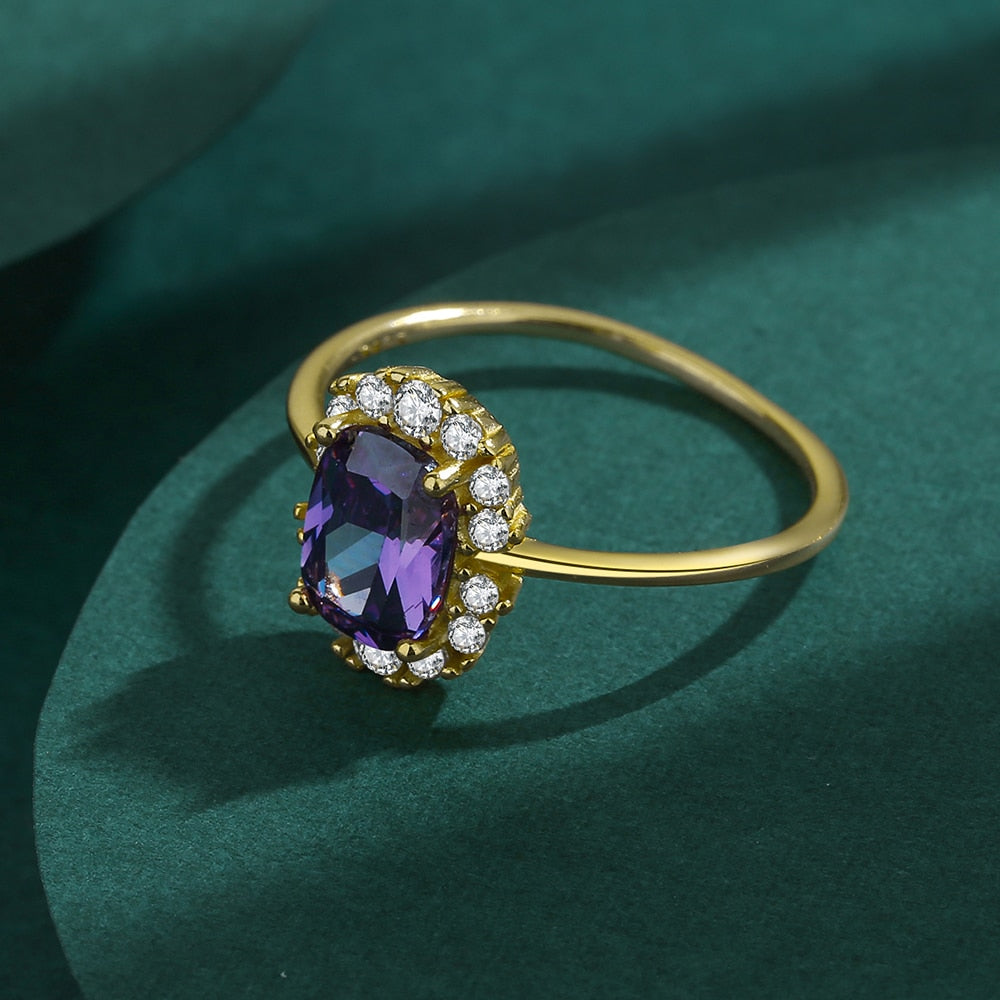 NEW Exquisite Amethyst Gold Ring For Women S925 Silver Diamond Crystal Zircon Jewelry