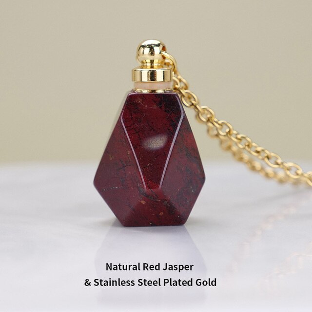 Schutz Amulett ⭐⭐⭐⭐⭐ JD Natural Stone Quartz Perfume Bottle Pendants Faceted Rainbow Jasper Pink Quartz Amethyst Charm Necklace