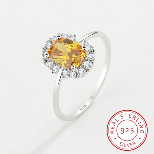 NEW Edel Schmuck Exquisite Citrine Ring For Women Yellow Gold Real S925 Silver Crystal Diamond, Gift Jewelry
