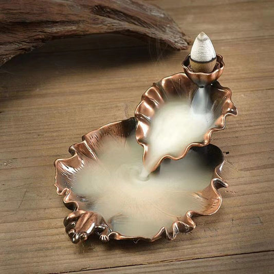 Lotus Leaf Backflow Stick Incense Burner Teahouse Burner Censer Ceramic Home Buddhist Hall Office Incense Decor Desktop Ornament