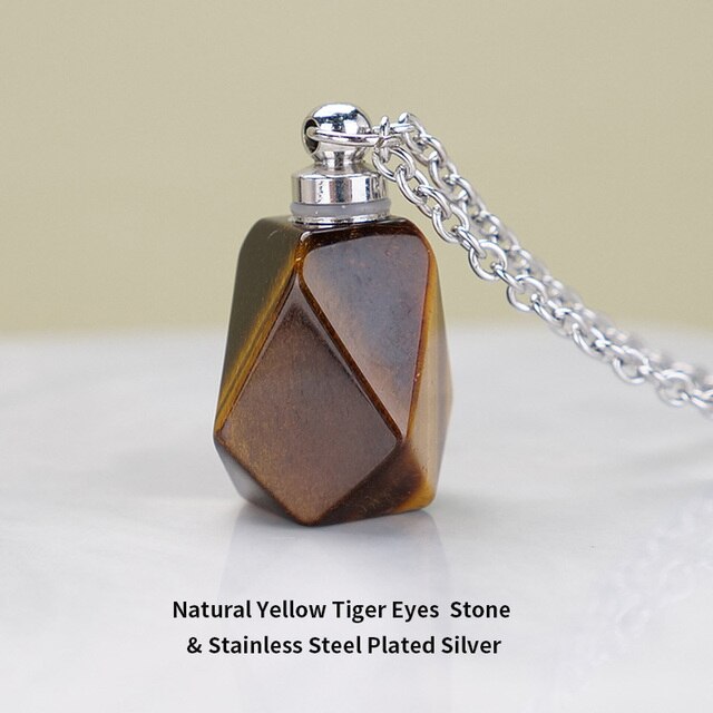 Schutz Amulett ⭐⭐⭐⭐⭐ JD Natural Stone Quartz Perfume Bottle Pendants Faceted Rainbow Jasper Pink Quartz Amethyst Charm Necklace