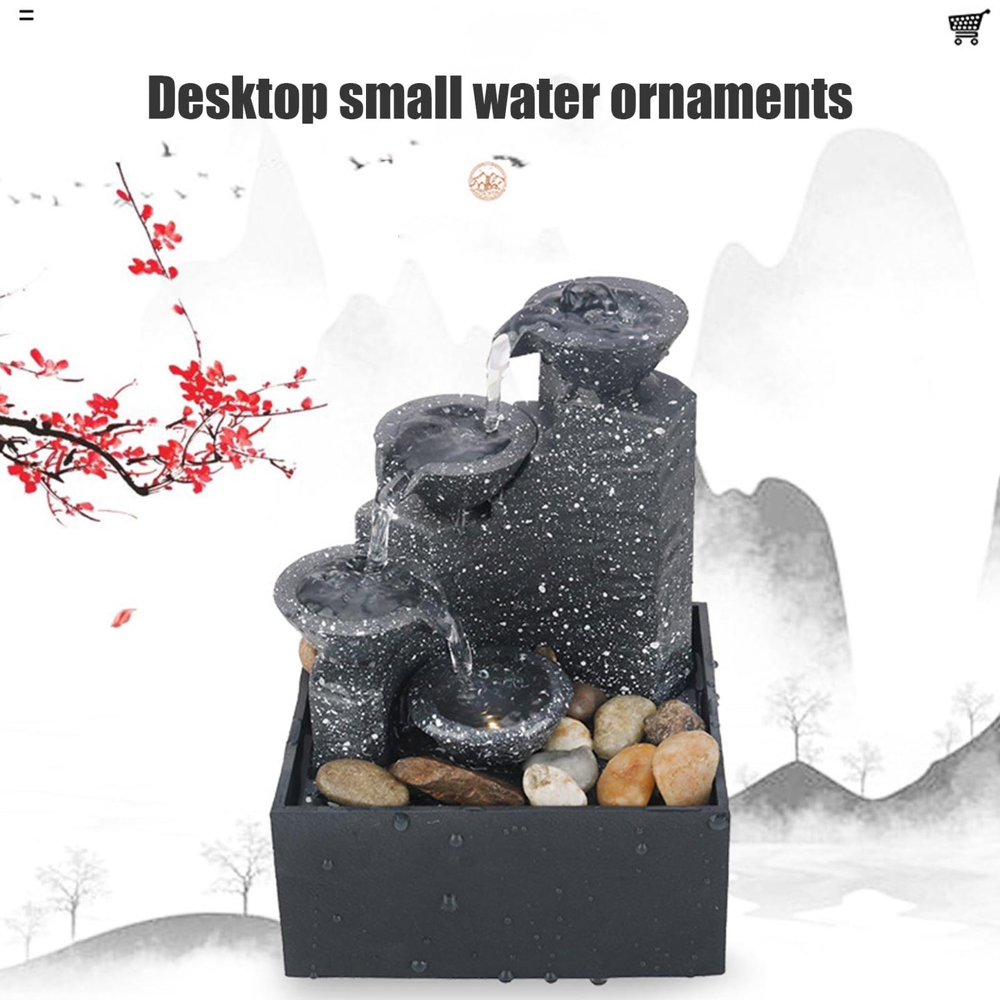 Tabletop Fountain Ornaments With LED Lights Rock Falls Indoor Waterfall Calming Relaxing Water Sound Small Desktop Fountains