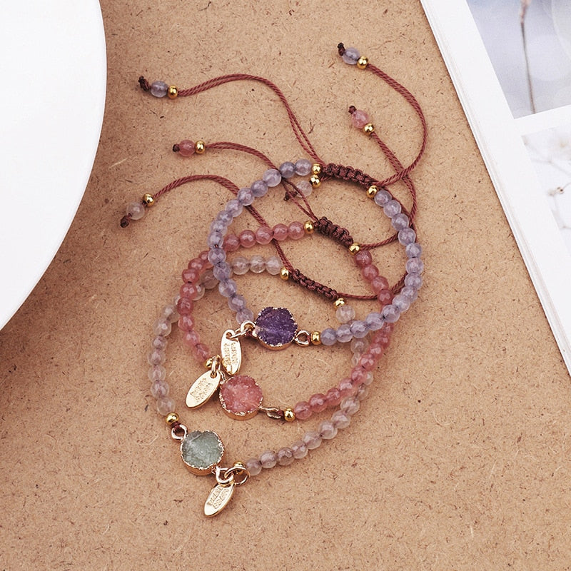 Natural Crystals Chakras Beads Bracelet Irregular Cross Section Weaving Rope Bracelets Jewelry For Women Meditation Jewelry Gift