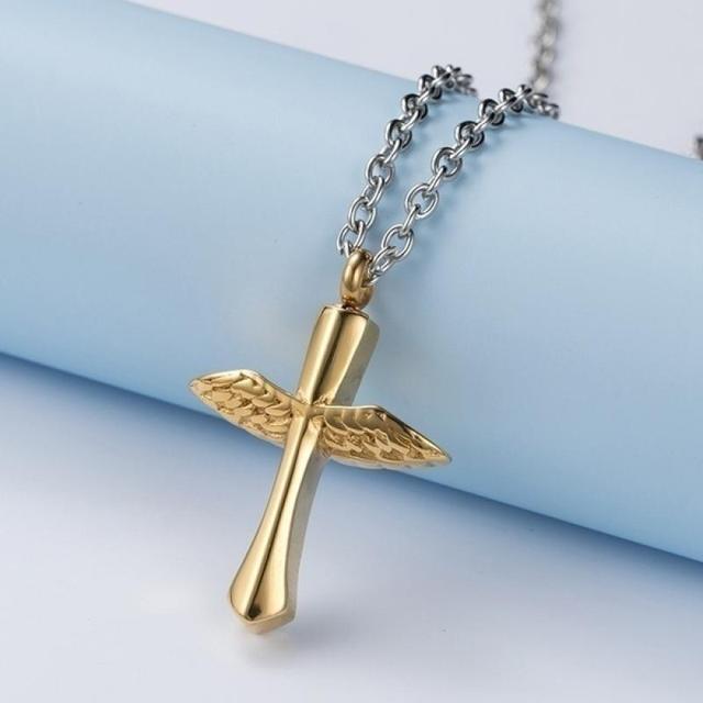 High Quality Metal Funeral Cremation Cross Pendant Urn Necklace for Ashes Memorial Jewelry