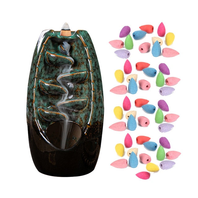 Backflow Incense Ceramic Burner Fragrance Holder Aromatherapy Furnace Home Decor Backflow Waterfall Smoke Incense Burner