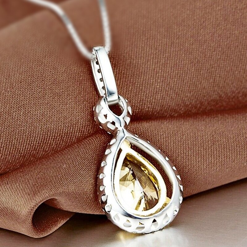 Edel Schmuck, CAOSHI Exquisite Yellow Cubic Zirconia Pendant Necklaces for Women Elegant Engagement Party Lady Luxury Jewelry Accessories