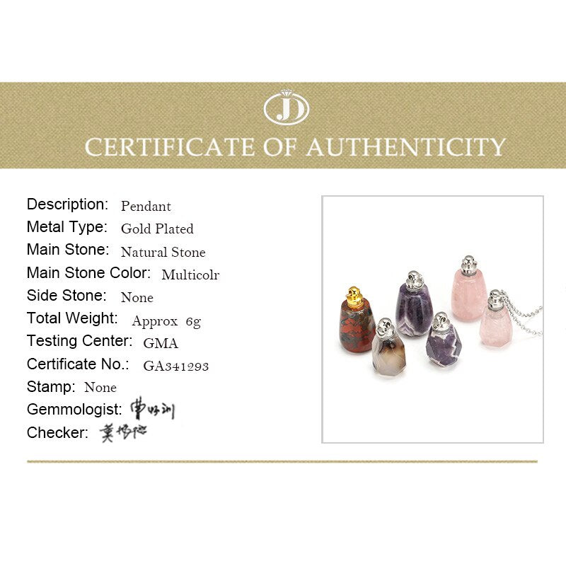Schutz Amulett ⭐⭐⭐⭐⭐ JD Natural Stone Quartz Perfume Bottle Pendants Faceted Rainbow Jasper Pink Quartz Amethyst Charm Necklace