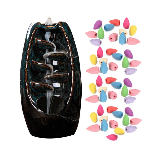 Backflow Incense Ceramic Burner Fragrance Holder Aromatherapy Furnace Home Decor Backflow Waterfall Smoke Incense Burner