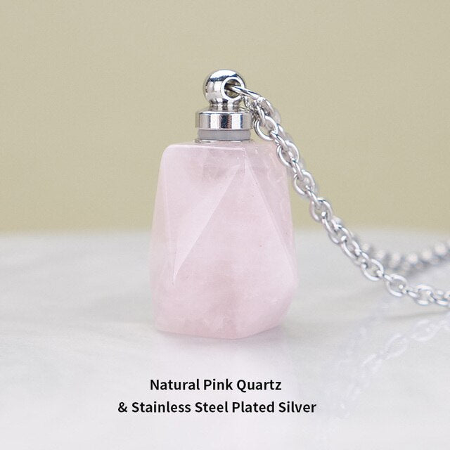Schutz Amulett ⭐⭐⭐⭐⭐ JD Natural Stone Quartz Perfume Bottle Pendants Faceted Rainbow Jasper Pink Quartz Amethyst Charm Necklace