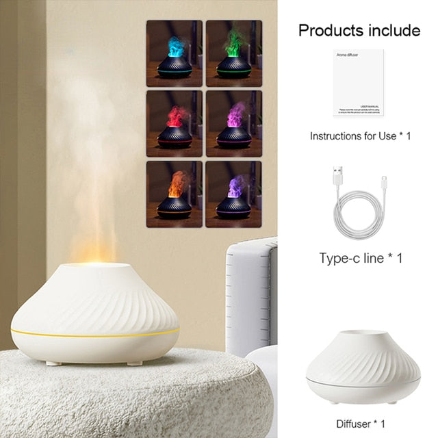 REUP Volcanic Flame Aroma Diffuser Essential Oil Lamp 130ml USB Portable Air Humidifier with Color Night Light Fragrance Home