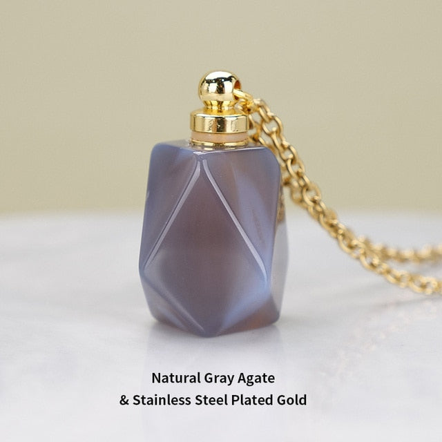 Schutz Amulett ⭐⭐⭐⭐⭐ JD Natural Stone Quartz Perfume Bottle Pendants Faceted Rainbow Jasper Pink Quartz Amethyst Charm Necklace