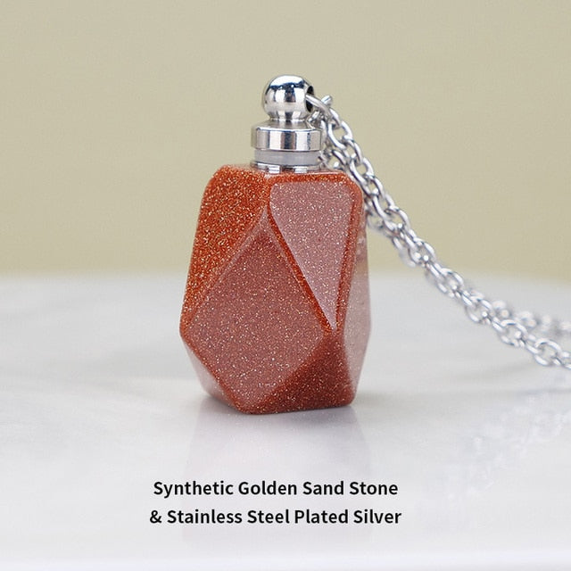 Schutz Amulett ⭐⭐⭐⭐⭐ JD Natural Stone Quartz Perfume Bottle Pendants Faceted Rainbow Jasper Pink Quartz Amethyst Charm Necklace