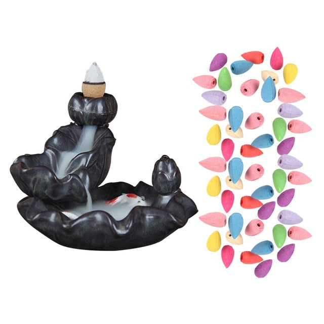 Backflow Incense Ceramic Burner Fragrance Holder Aromatherapy Furnace Home Decor Backflow Waterfall Smoke Incense Burner