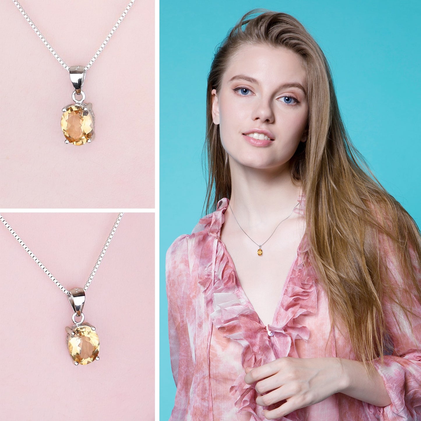 Edel Schmuck, JewelryPalace Oval Yellow Genuine Natural Citrine 925 Sterling Silver Pendant Necklace Gemstone Necklace for Women No Chain, equivalent