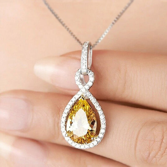 Edel Schmuck, CAOSHI Exquisite Yellow Cubic Zirconia Pendant Necklaces for Women Elegant Engagement Party Lady Luxury Jewelry Accessories