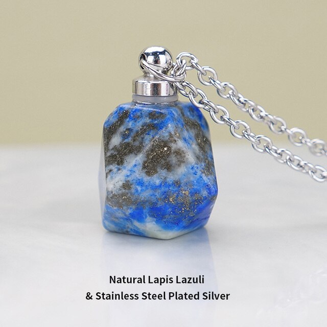 Schutz Amulett ⭐⭐⭐⭐⭐ JD Natural Stone Quartz Perfume Bottle Pendants Faceted Rainbow Jasper Pink Quartz Amethyst Charm Necklace