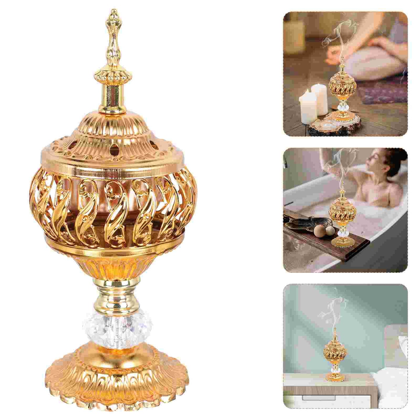 Incense Burner Holder Metal Censer Cone Arabian Stick Frankincense Vintage Bakhoor Coil Ash Catcher Iron Aromatherapy Fragrance