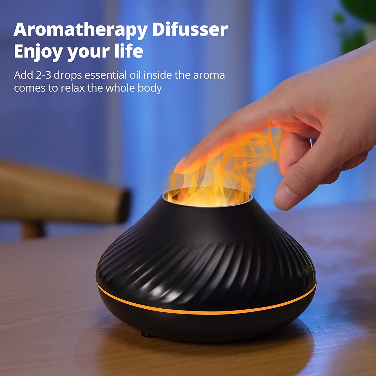 REUP Volcanic Flame Aroma Diffuser Essential Oil Lamp 130ml USB Portable Air Humidifier with Color Night Light Fragrance Home