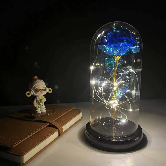 LED Enchanted Galaxy Rose Eternal 24K Gold Foil Flower with Fairy String Lights In Dome for Christmas Valentine&#39;s Day Gift