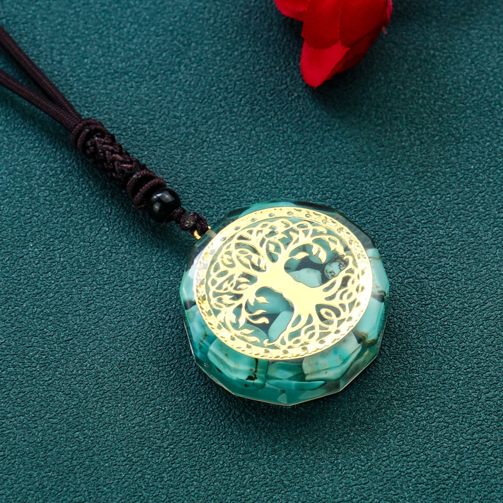 Orgone Tree of Life Necklace Energy Stone Orgonite Pendant Synthetic Kallaite Reiki Healing Chakra Meditation Woman Jewelry Gift