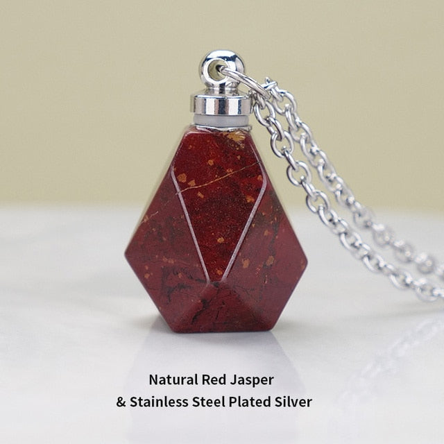Schutz Amulett ⭐⭐⭐⭐⭐ JD Natural Stone Quartz Perfume Bottle Pendants Faceted Rainbow Jasper Pink Quartz Amethyst Charm Necklace