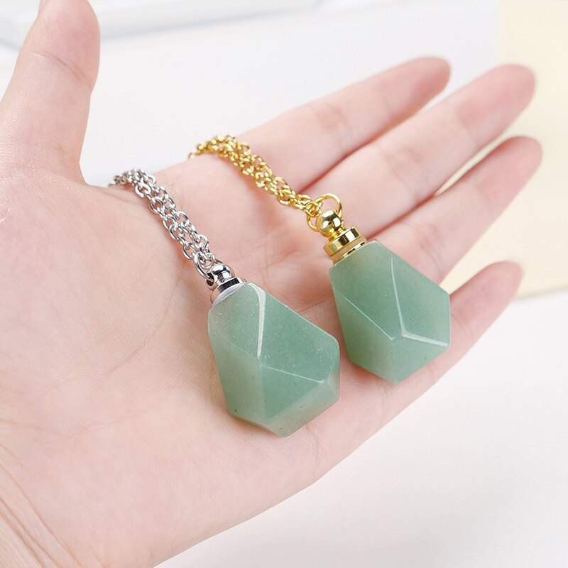 Schutz Amulett ⭐⭐⭐⭐⭐ JD Natural Stone Quartz Perfume Bottle Pendants Faceted Rainbow Jasper Pink Quartz Amethyst Charm Necklace