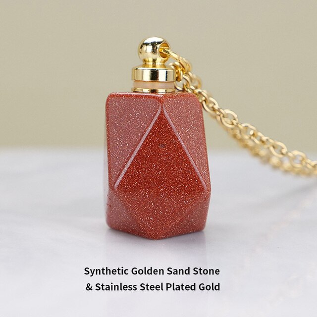 Schutz Amulett ⭐⭐⭐⭐⭐ JD Natural Stone Quartz Perfume Bottle Pendants Faceted Rainbow Jasper Pink Quartz Amethyst Charm Necklace